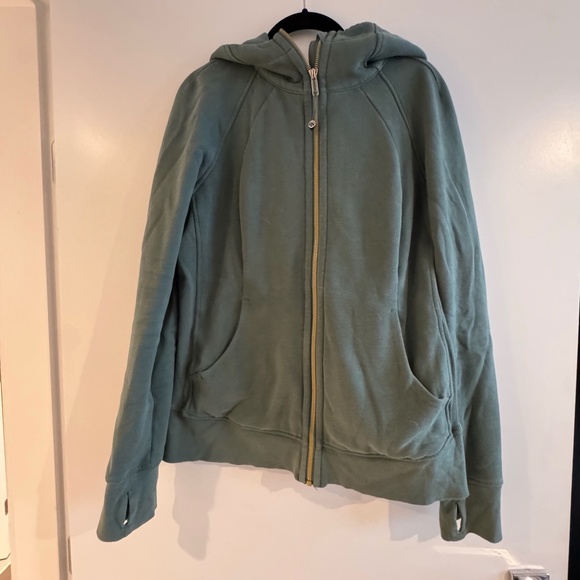 lululemon Scuba Full-Zip Hoodie Sz10  Green W/ Gold zpipper - Picture 2 of 4